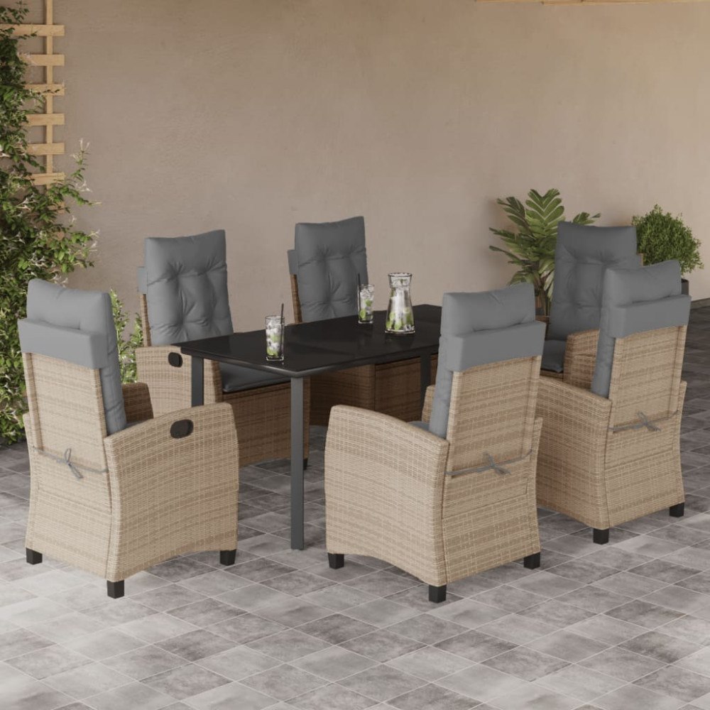 vidaXL Matgrupp för trädgården med dynor 7 delar mixbeige konstrotting
