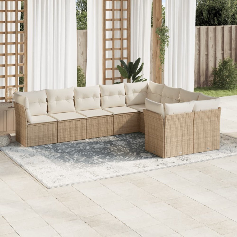 vidaXL Soffgrupp för trädgården med dynor 9 delar beige konstrotting