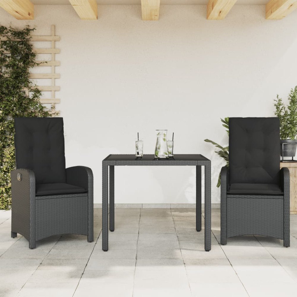 vidaXL Matgrupp för trädgården med dynor 3 delar svart konstrotting