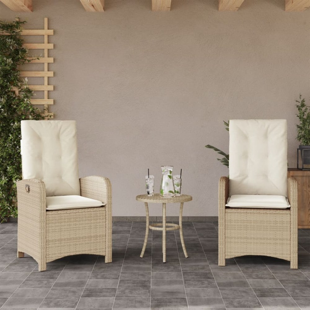 vidaXL Justerbara trädgårdsstolar 2 st med dynor beige konstrotting