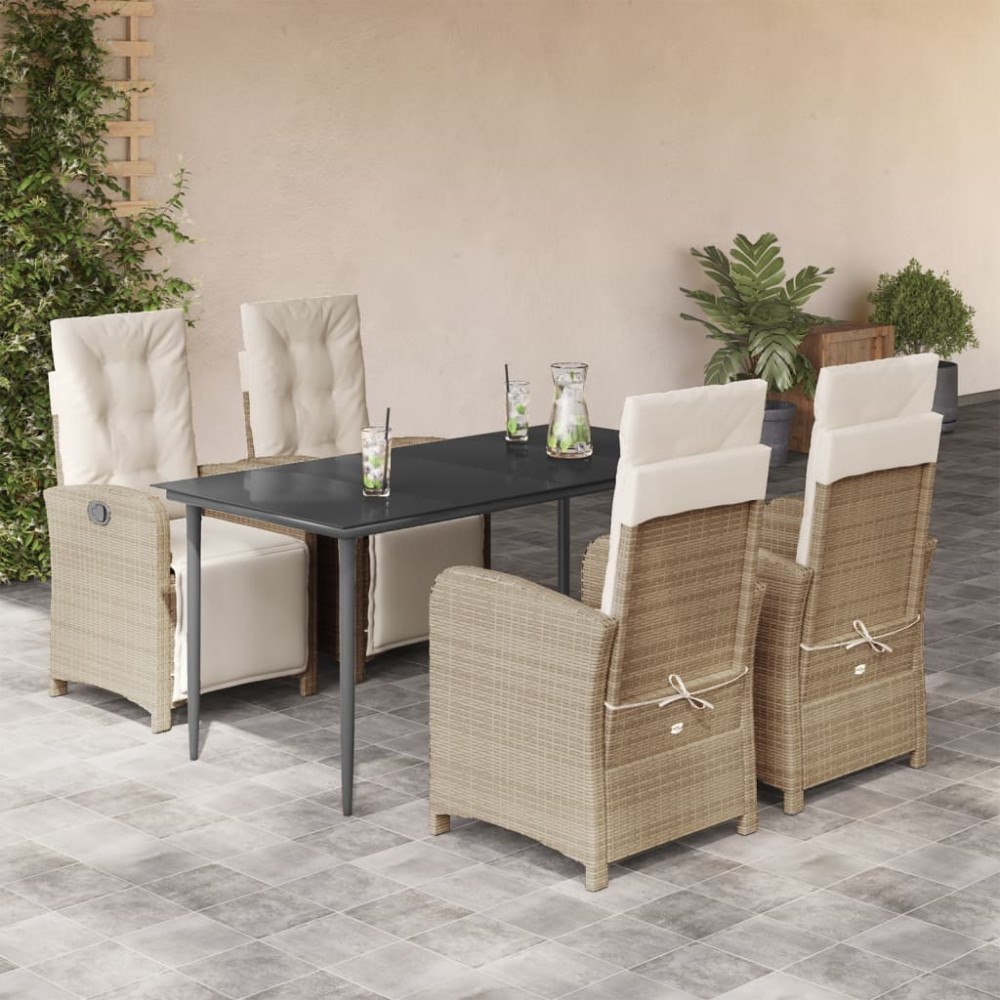 vidaXL Matgrupp för trädgården med dynor 5 delar beige konstrotting