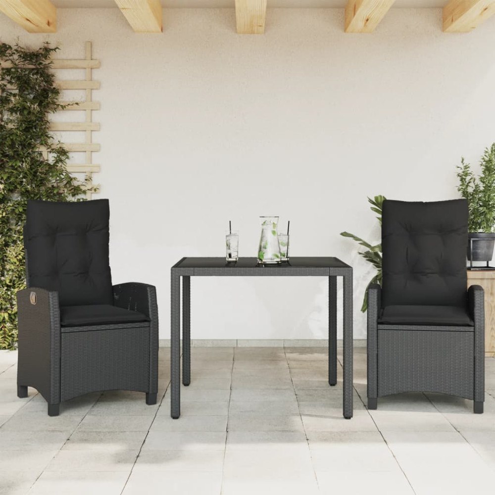 vidaXL Matgrupp för trädgården med dynor 3 delar svart konstrotting