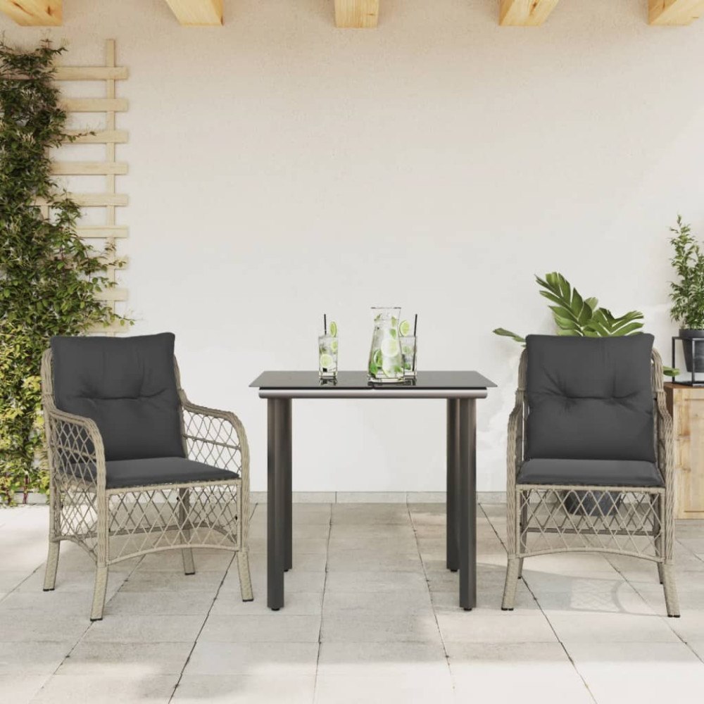 vidaXL Bistrogrupp med dynor 3 delar ljusgrå konstrotting