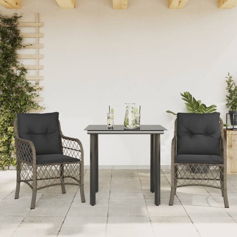 vidaXL Caféset med dynor 3 delar grå konstrotting
