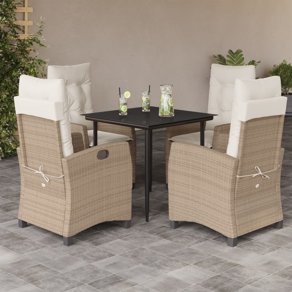 vidaXL Matgrupp för trädgården med dynor 5 delar beige konstrotting