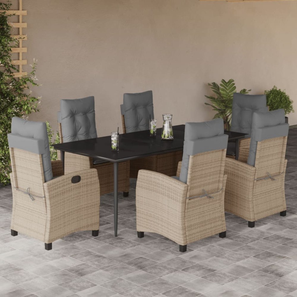 vidaXL Matgrupp för trädgården med dynor 7 delar mixbeige konstrotting