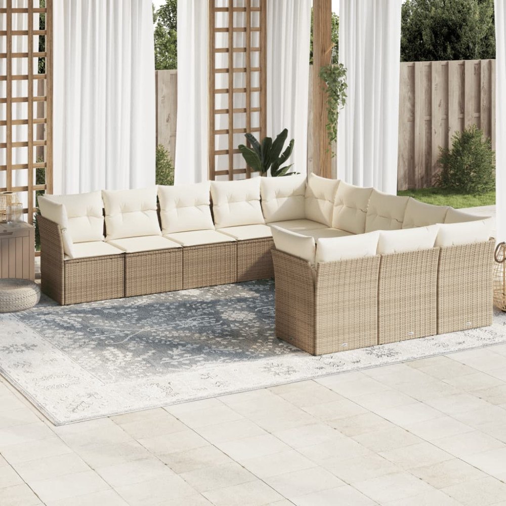 vidaXL Loungegrupp för trädgården m. dynor 11 delar beige konstrotting