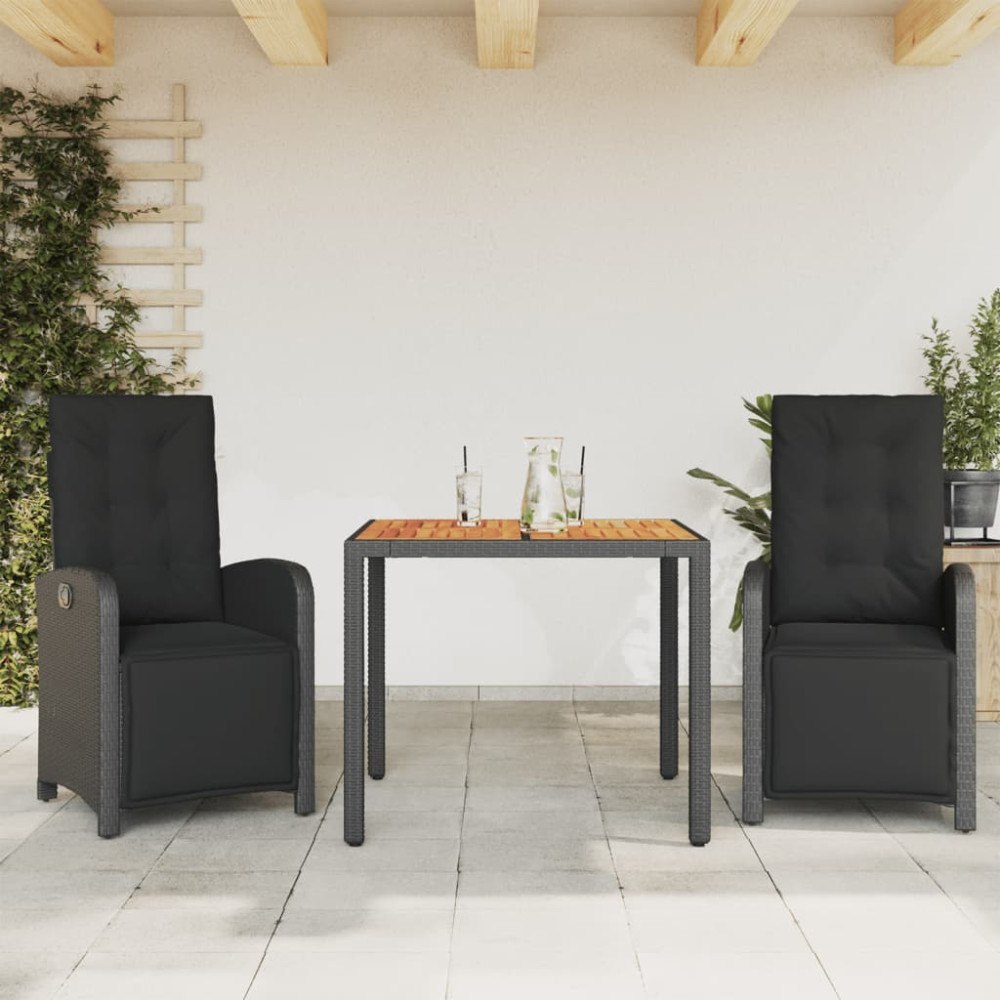vidaXL Caféset med dynor 3 delar svart konstrotting