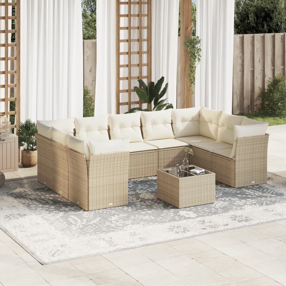 vidaXL Soffgrupp för trädgård med dynor 10 delar beige konstrotting
