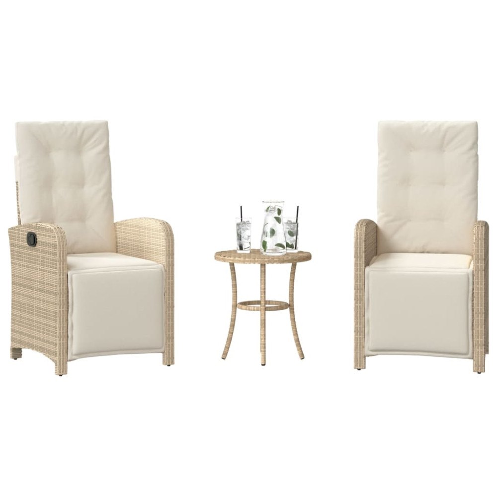 vidaXL Bistrogrupp med dynor 3 delar beige konstrotting