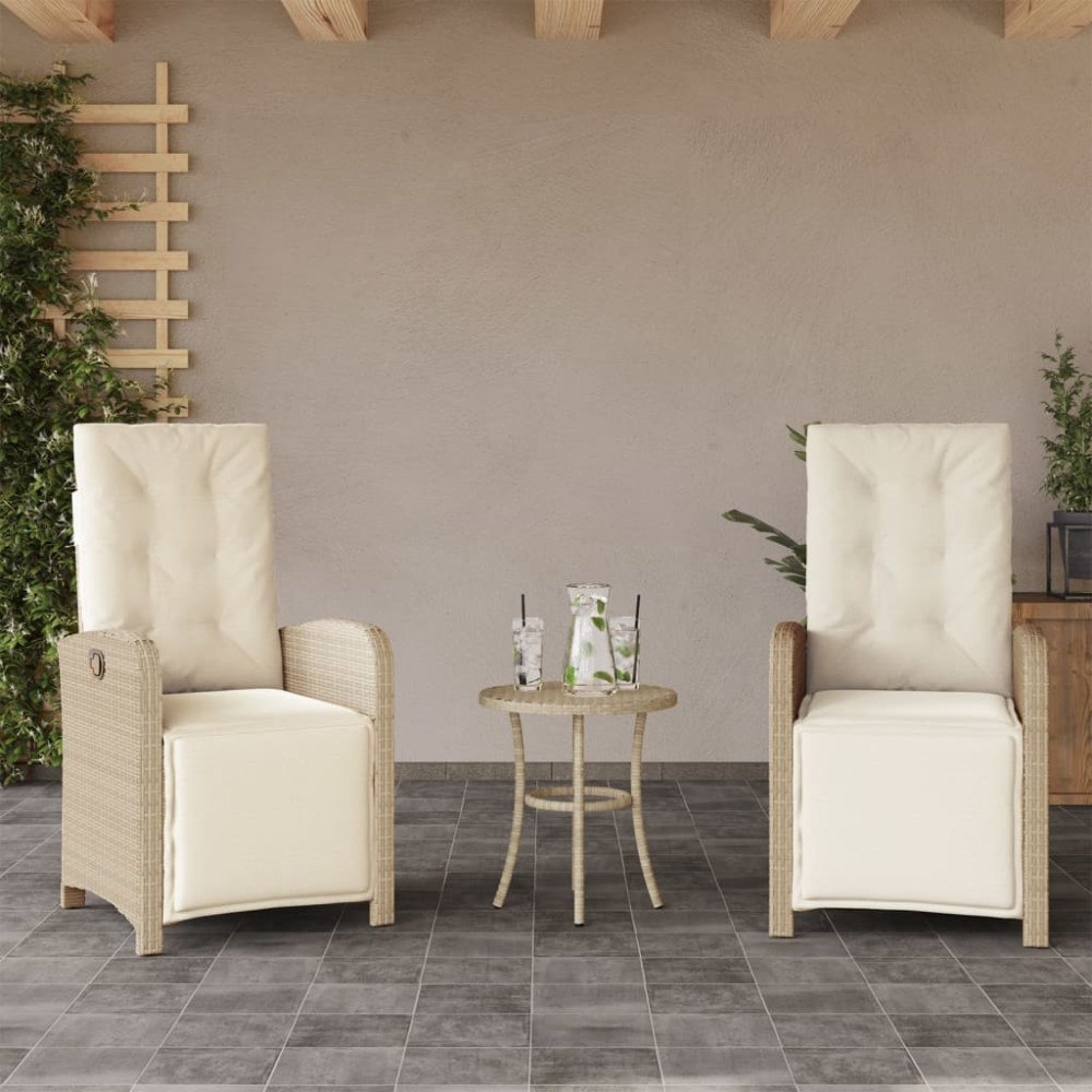 vidaXL Justerbara trädgårdsstolar 2 st med fotstöd beige konstrotting