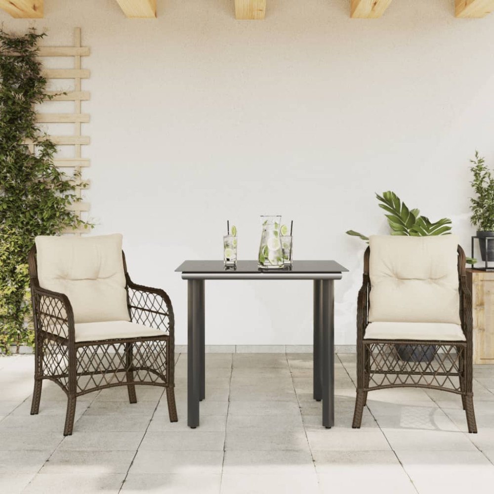 vidaXL Bistrogrupp med dynor 3 delar brun konstrotting