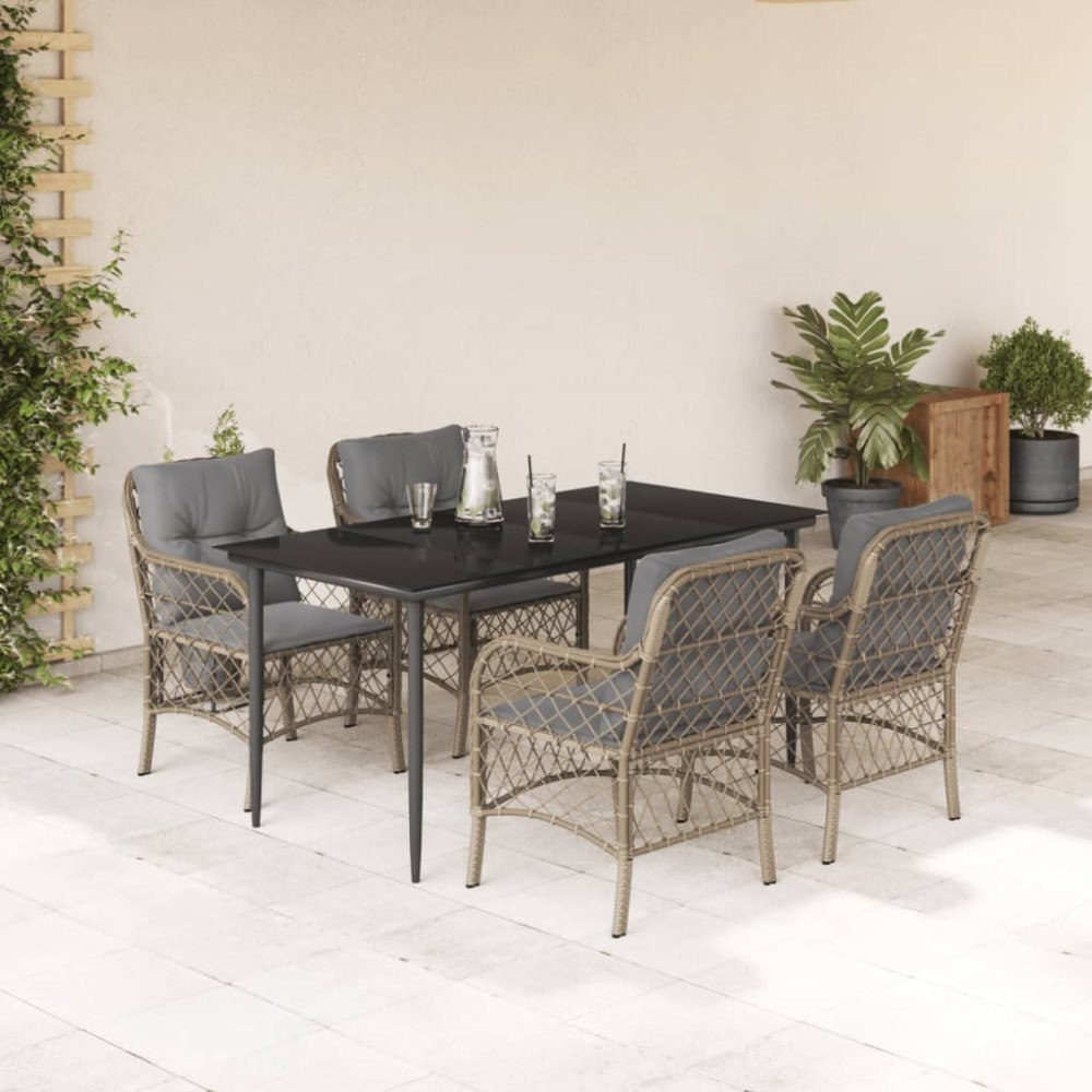 vidaXL Matgrupp för trädgården med dynor 5 delar mixbeige konstrotting