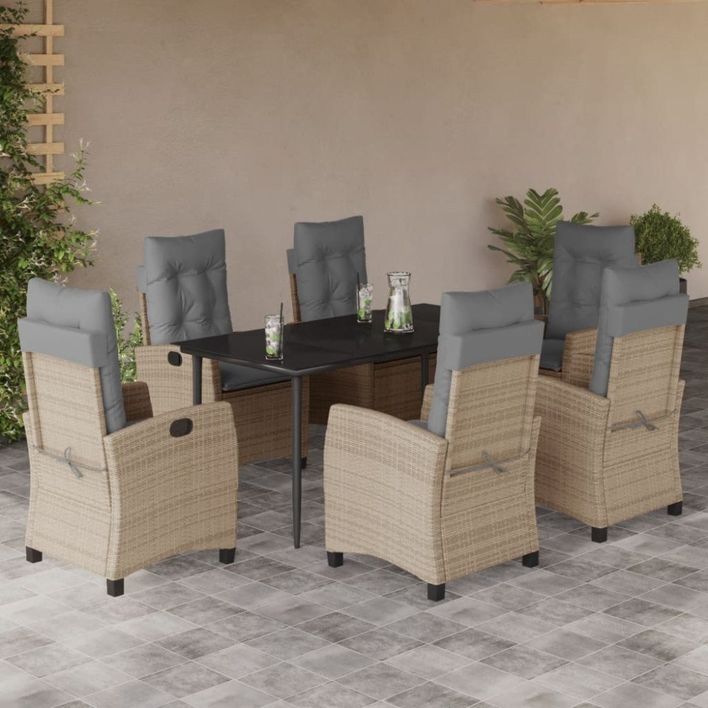 vidaXL Matgrupp för trädgården med dynor 7 delar mixbeige konstrotting