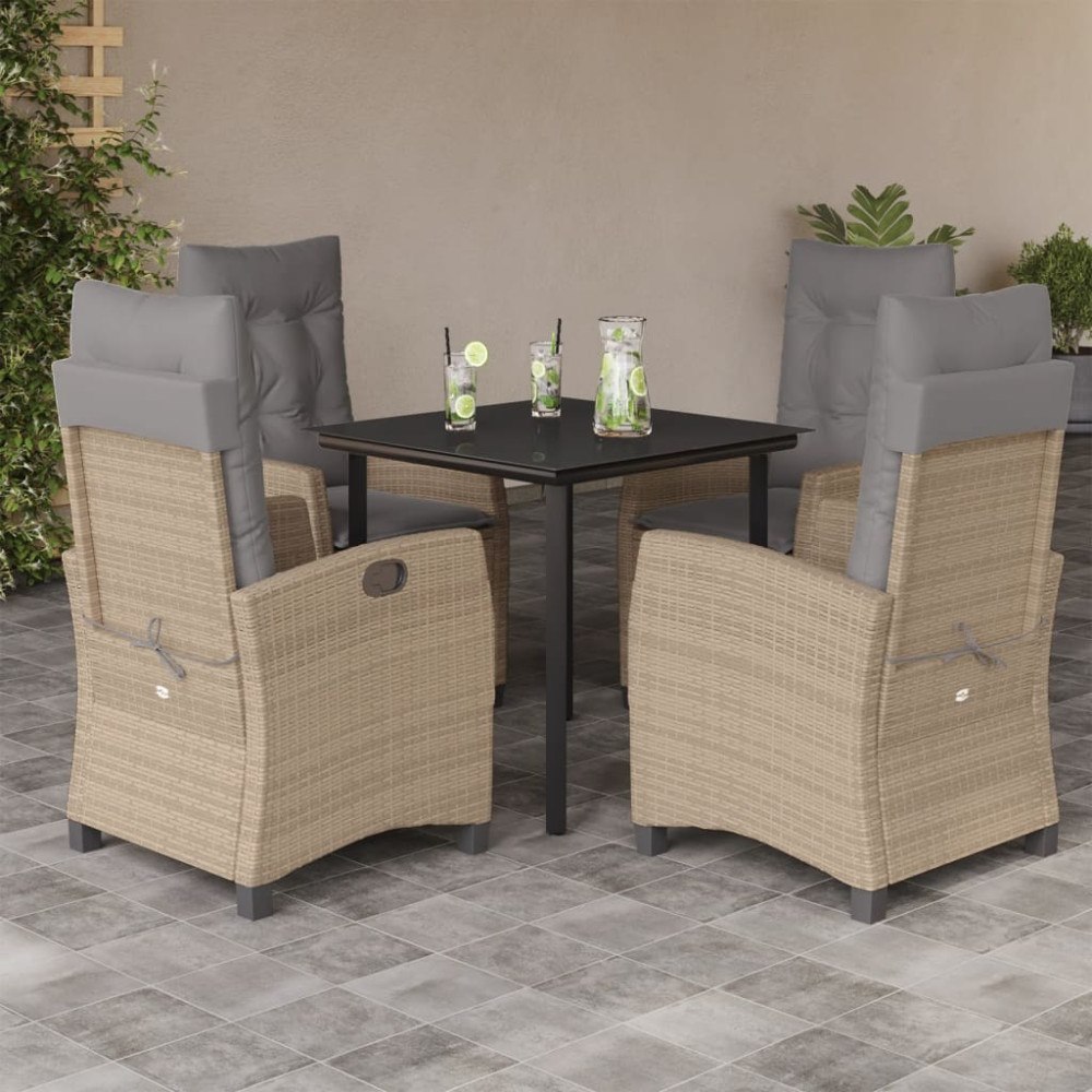 vidaXL Matgrupp för trädgården med dynor 5 delar mixbeige konstrotting