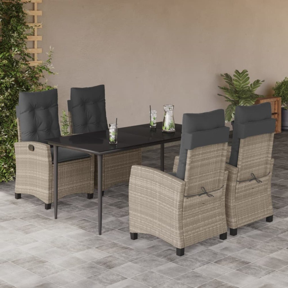 vidaXL Matgrupp för trädgården med dynor 5 delar ljusgrå konstrottning