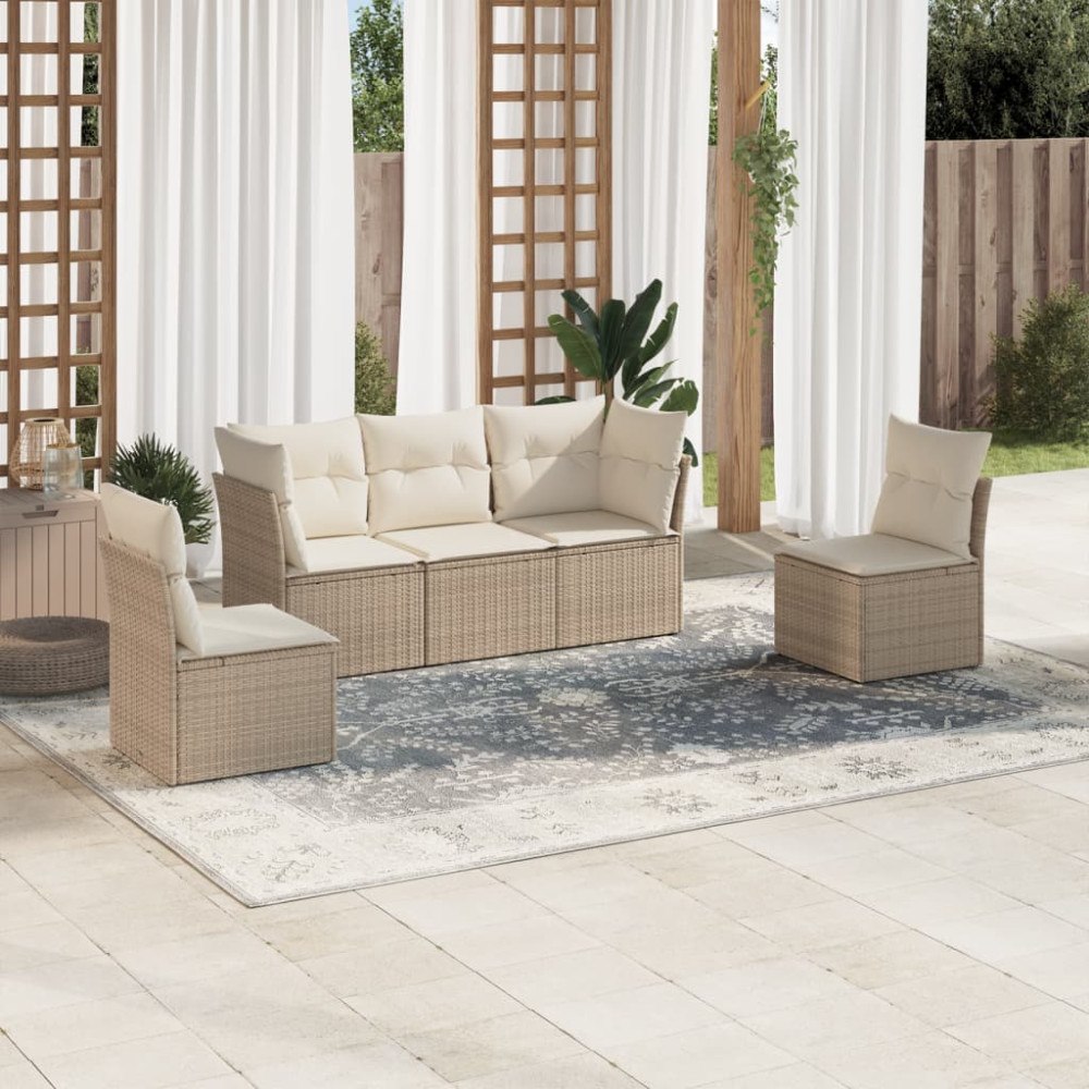 vidaXL Soffgrupp för trädgården med dynor 5 delar beige konstrotting