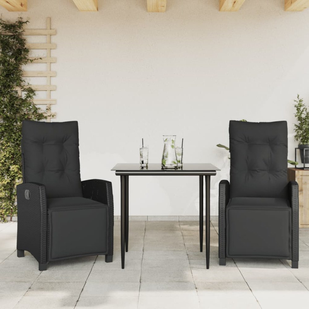 vidaXL Matgrupp för trädgården med dynor 3 delar svart konstrotting