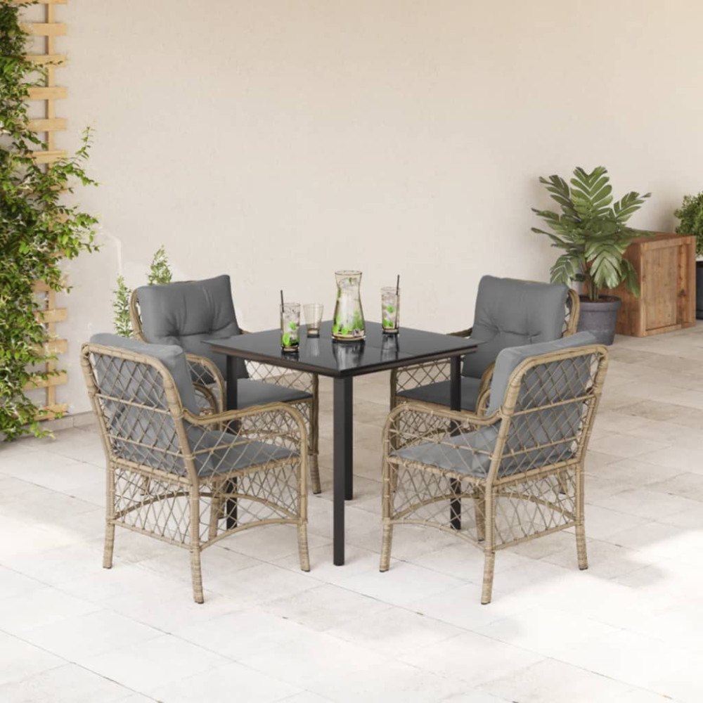 vidaXL Matgrupp för trädgården med dynor 5 delar mixbeige konstrotting