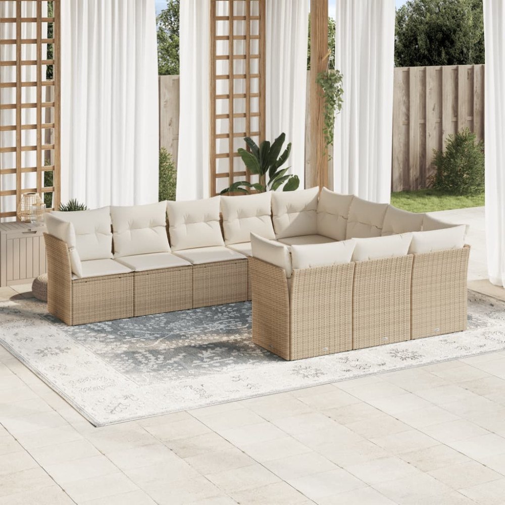 vidaXL Soffgrupp för trädgård med dynor 10 delar beige konstrotting