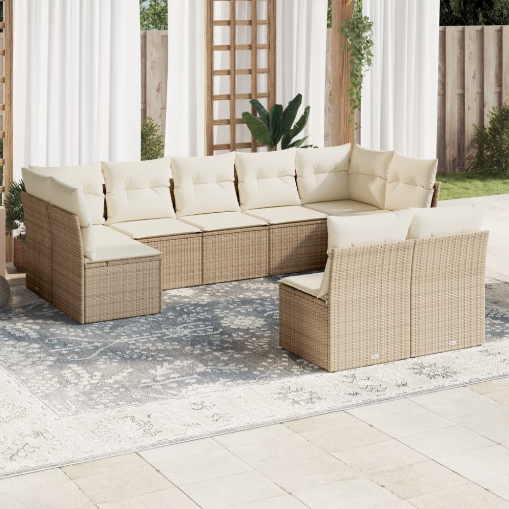 vidaXL Soffgrupp för trädgården med dynor 9 delar beige konstrotting