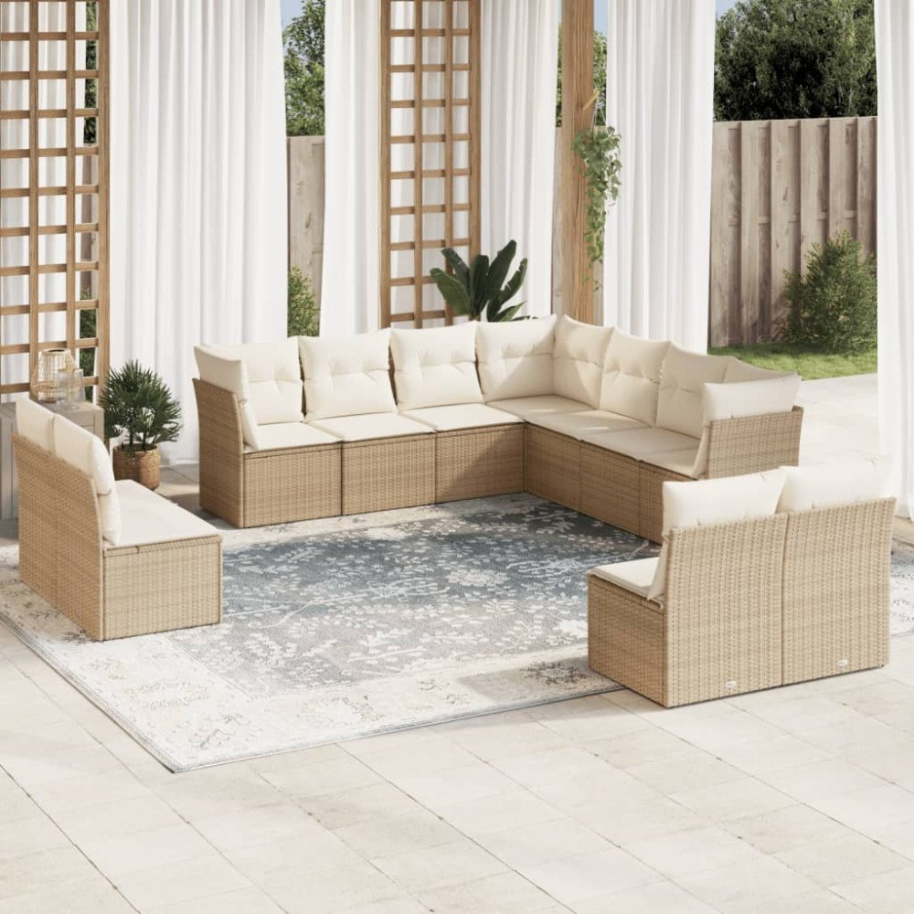 vidaXL Loungegrupp för trädgården m. dynor 11 delar beige konstrotting