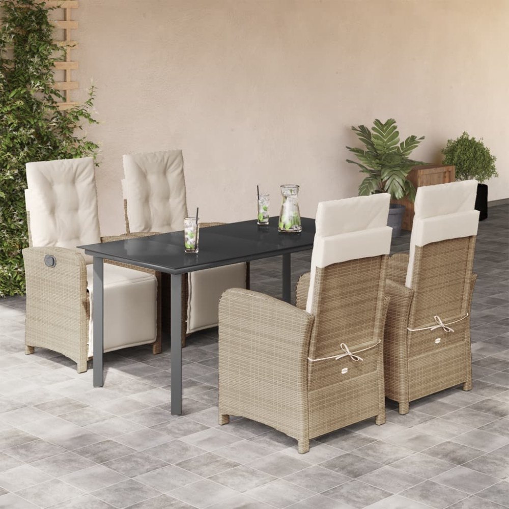 vidaXL Matgrupp för trädgården med dynor 5 delar beige konstrotting
