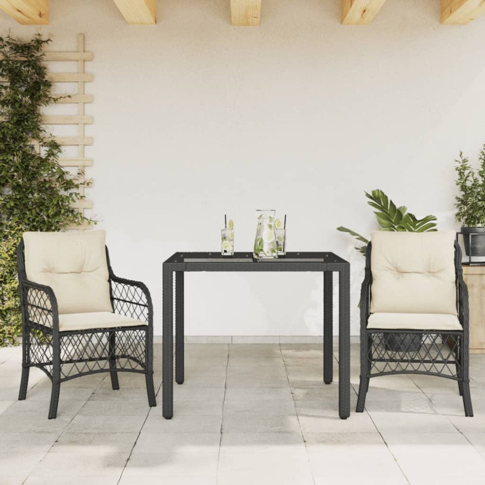 vidaXL Caféset med dynor 3 delar svart konstrotting