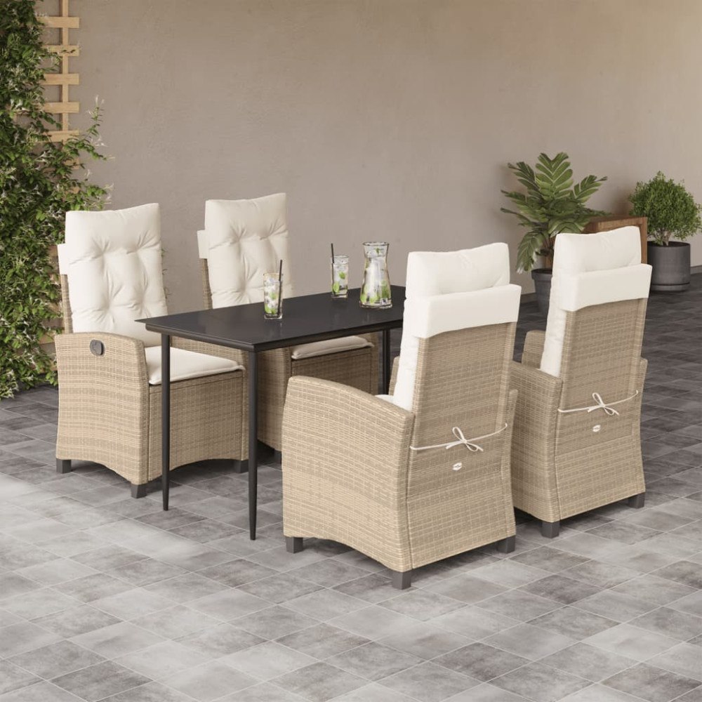vidaXL Matgrupp för trädgården med dynor 5 delar beige konstrotting