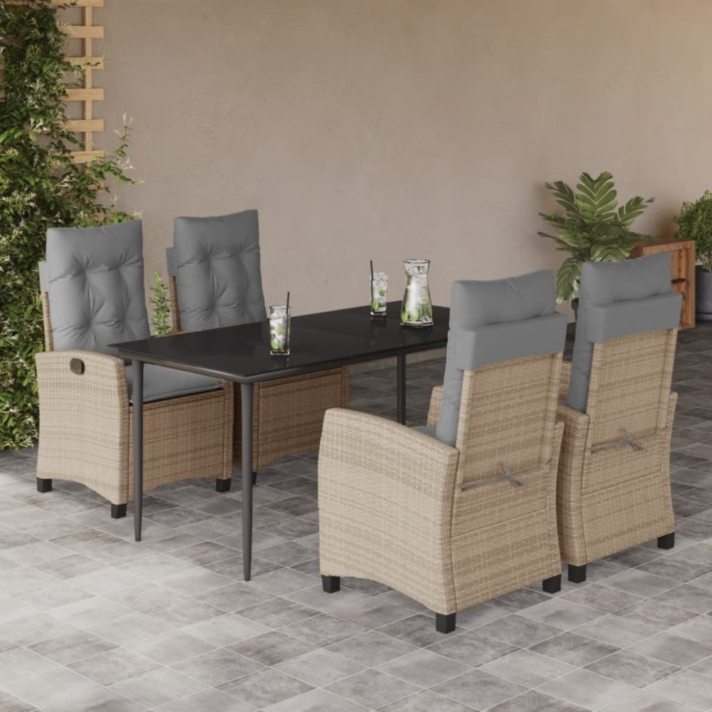 vidaXL Matgrupp för trädgården med dynor 5 delar mixbeige konstrotting