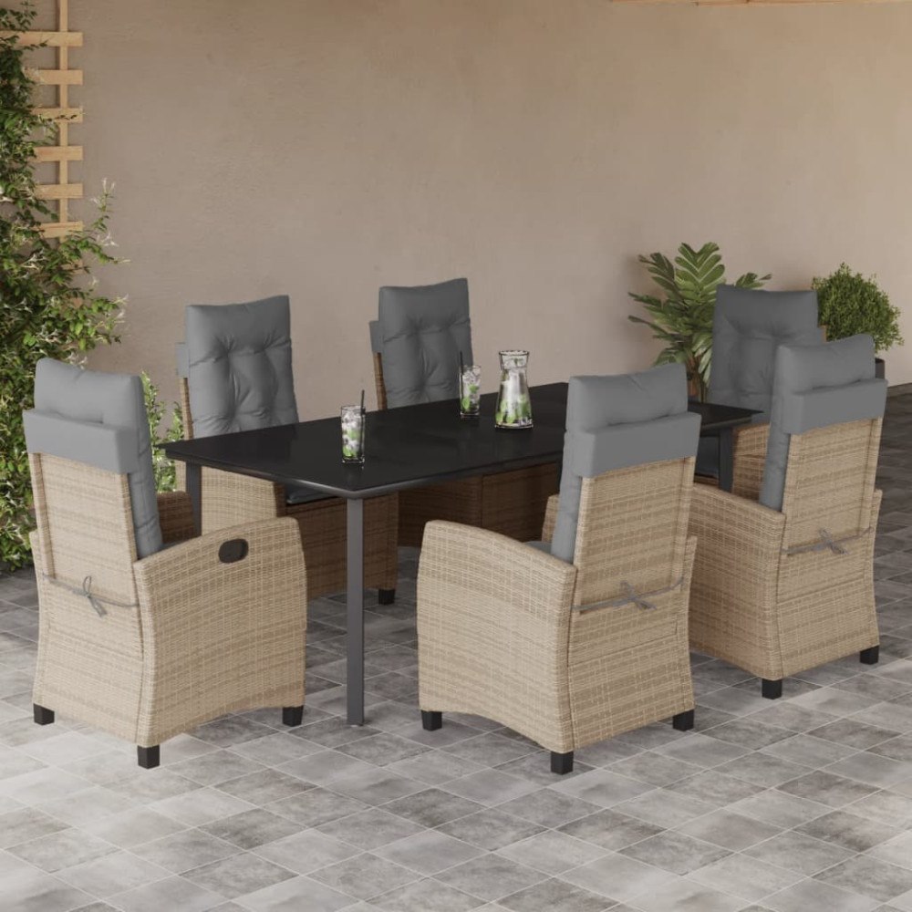 vidaXL Matgrupp för trädgården med dynor 7 delar mixbeige konstrotting