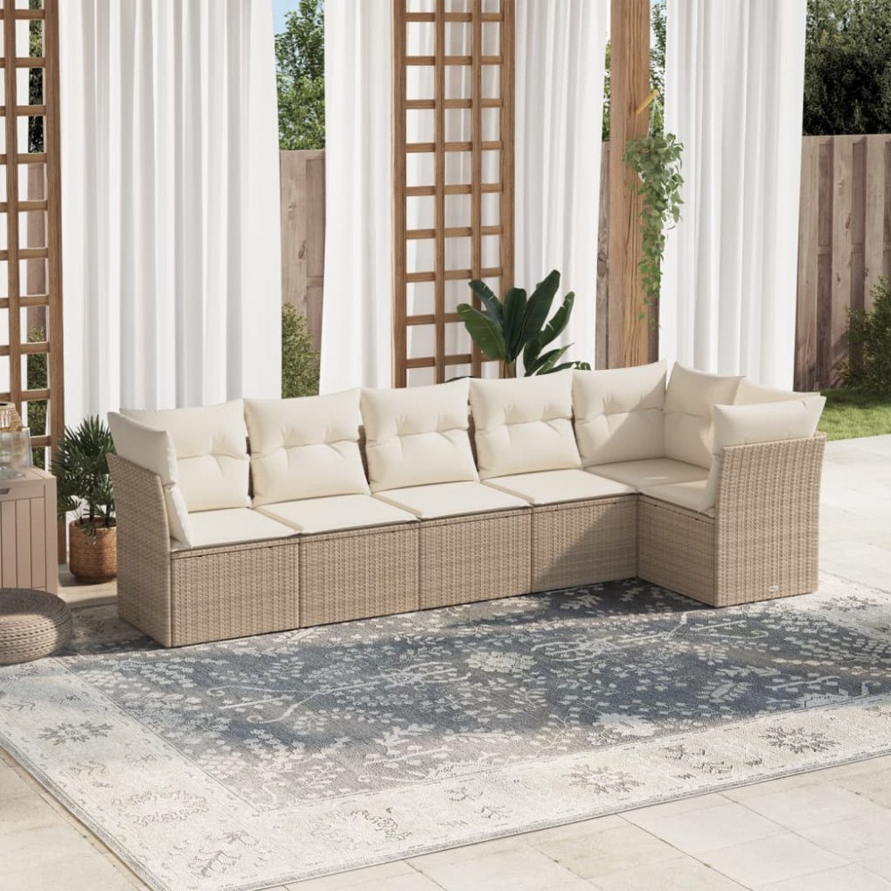 vidaXL Soffgrupp för trädgården med dynor 6 delar beige konstrotting