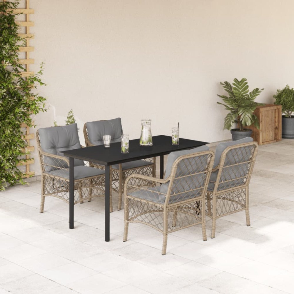 vidaXL Matgrupp för trädgården med dynor 5 delar mixbeige konstrotting
