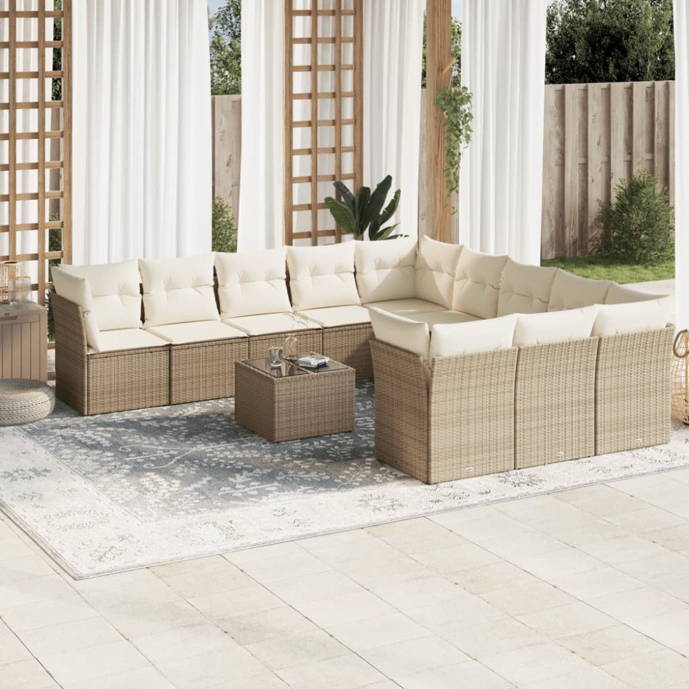 vidaXL Soffgrupp för trädgården 12 delar med dynor beige konstrotting