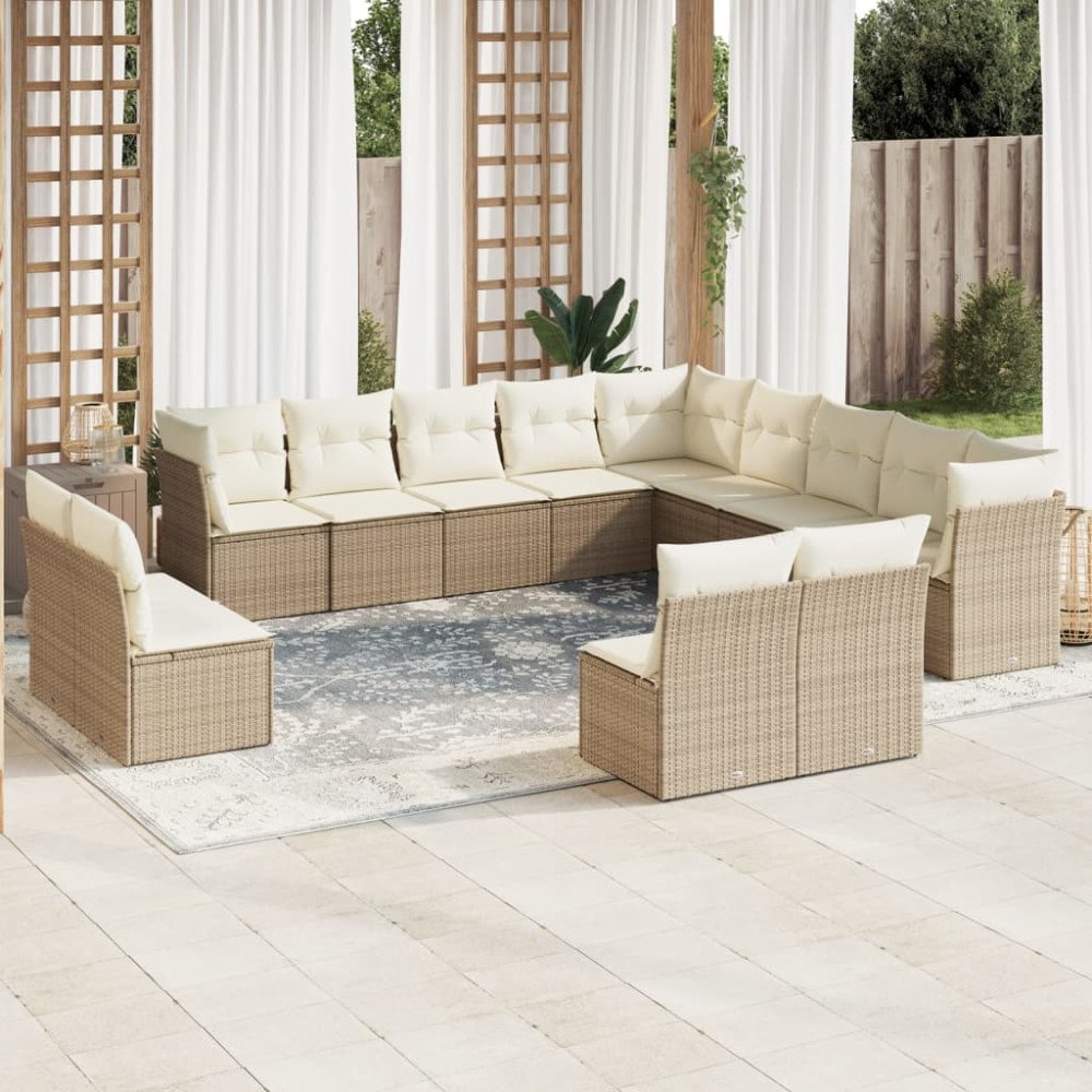 vidaXL Soffgrupp för trädgården med dynor 13 delar beige konstrotting