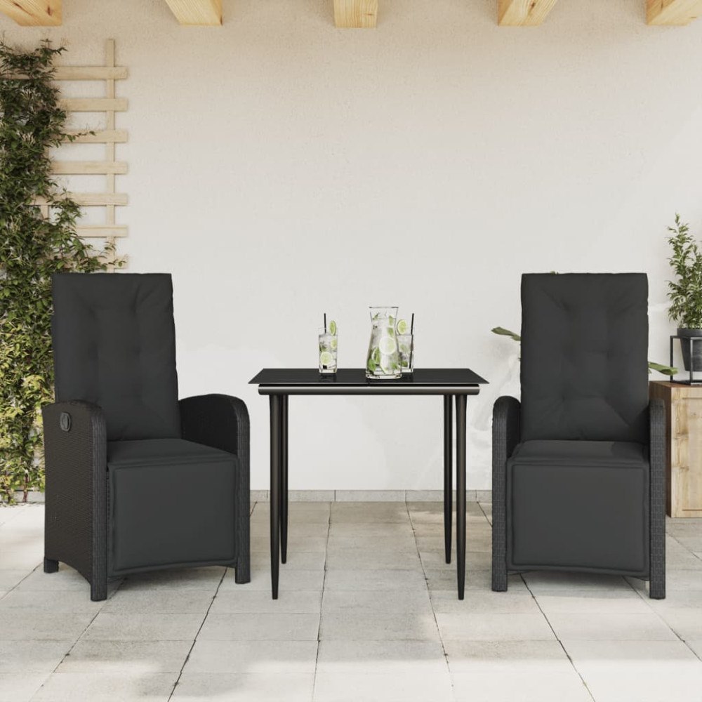 vidaXL Caféset med dynor 3 delar svart konstrotting