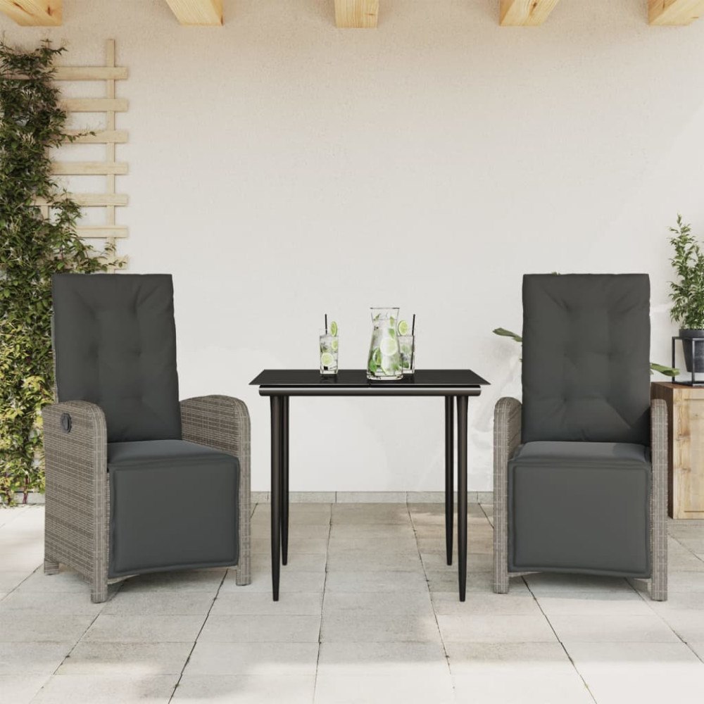 vidaXL Caféset med dynor 3 delar grå konstrotting