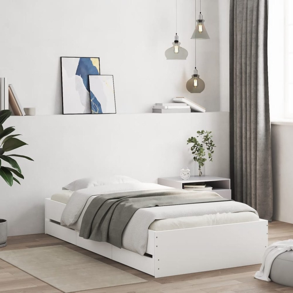 vidaXL Sängram med lådor vit 90x190 cm konstruerad trä