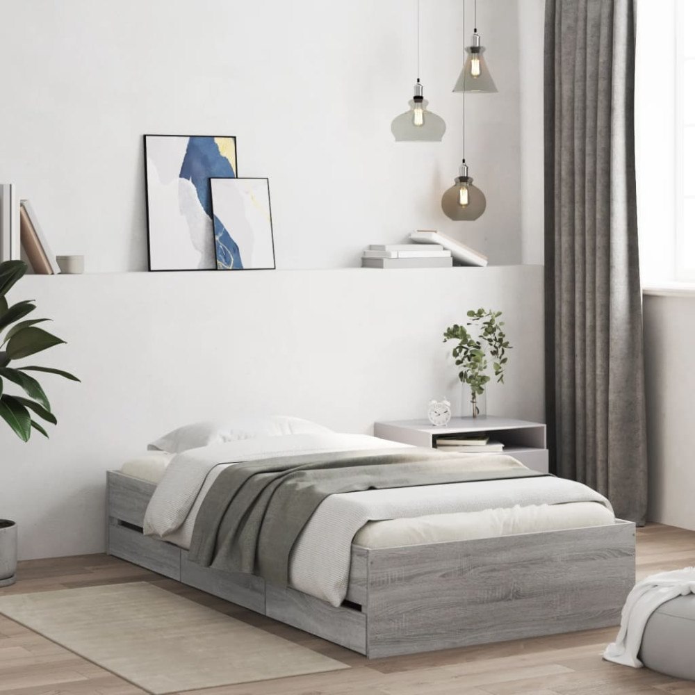 vidaXL Sängram med lådor grå sonoma 75x190 cm konstruerad trä