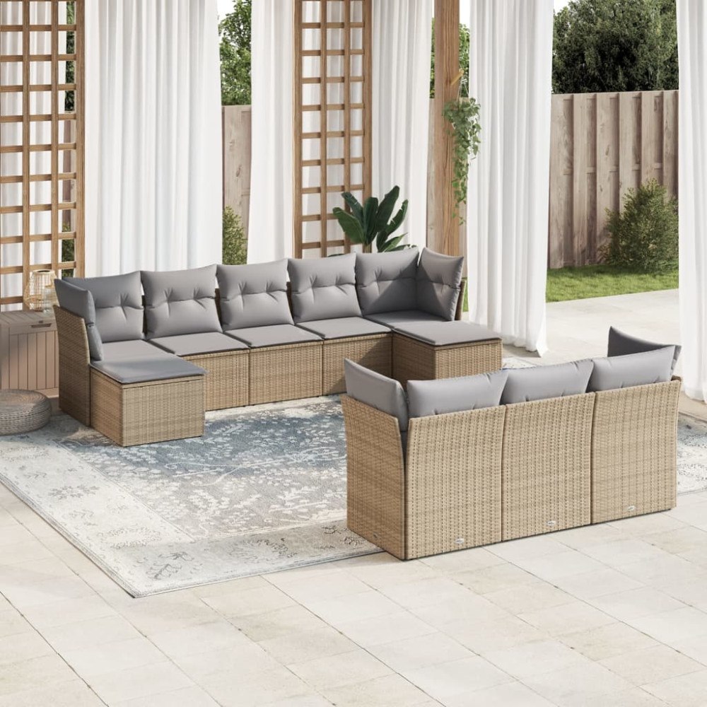 vidaXL Soffgrupp för trädgård med dynor 10 delar beige konstrotting