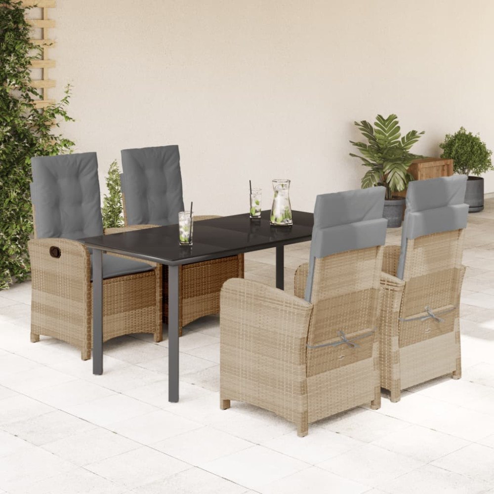 vidaXL Matgrupp för trädgården med dynor 5 delar mixbeige konstrotting