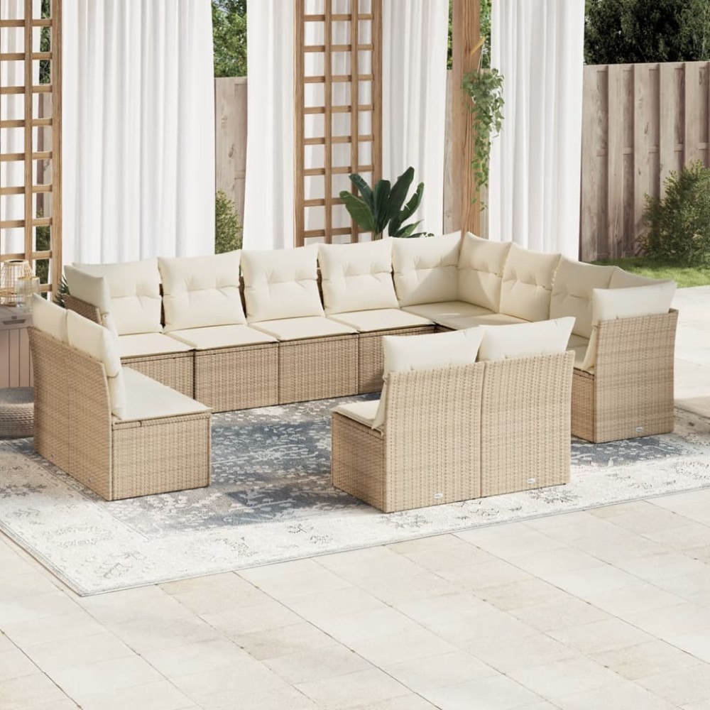 vidaXL Soffgrupp för trädgården 12 delar med dynor beige konstrotting