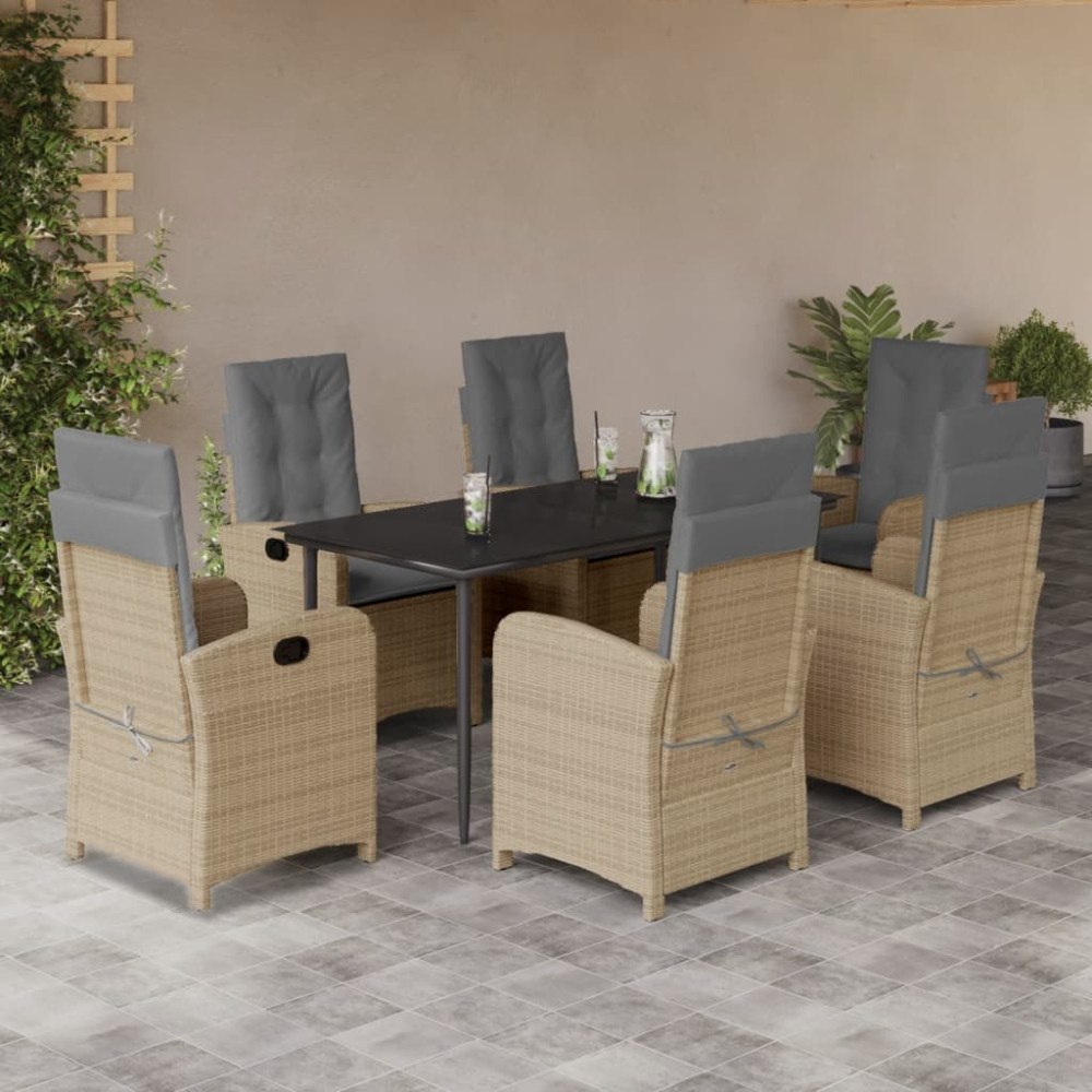 vidaXL Matgrupp för trädgården med dynor 7 delar mixbeige konstrotting