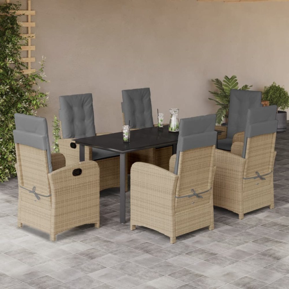 vidaXL Matgrupp för trädgården med dynor 7 delar mixbeige konstrotting