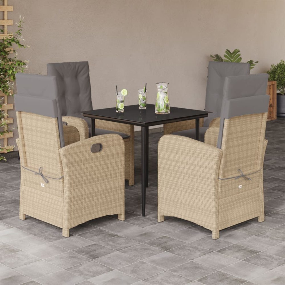 vidaXL Matgrupp för trädgården med dynor 5 delar mixbeige konstrotting