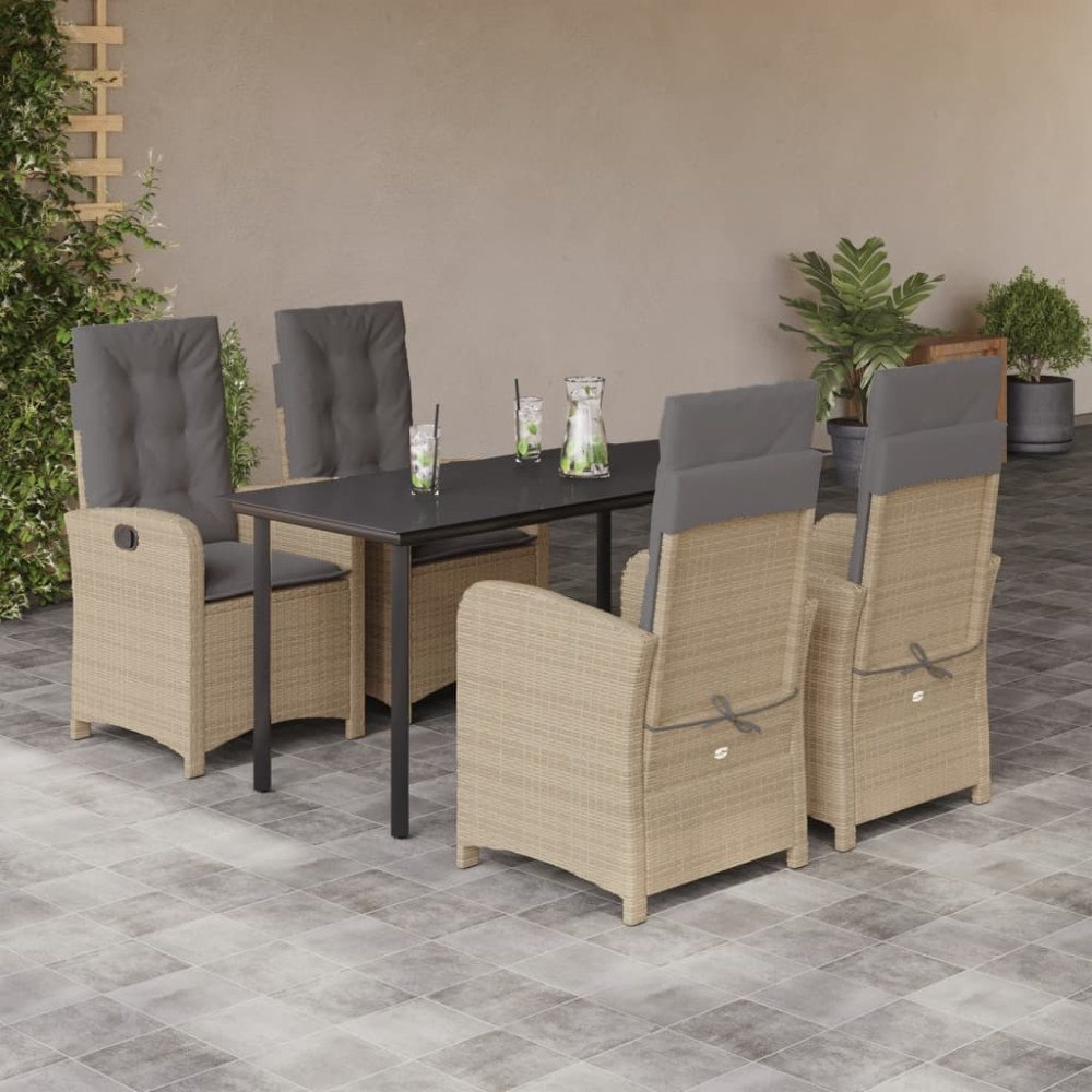 vidaXL Matgrupp för trädgården med dynor 5 delar mixbeige konstrotting