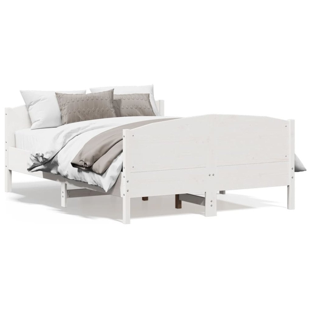 vidaXL Sängram utan madrass vit 135x190 cm massiv furu