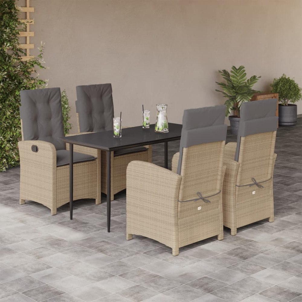 vidaXL Matgrupp för trädgården med dynor 5 delar mixbeige konstrotting