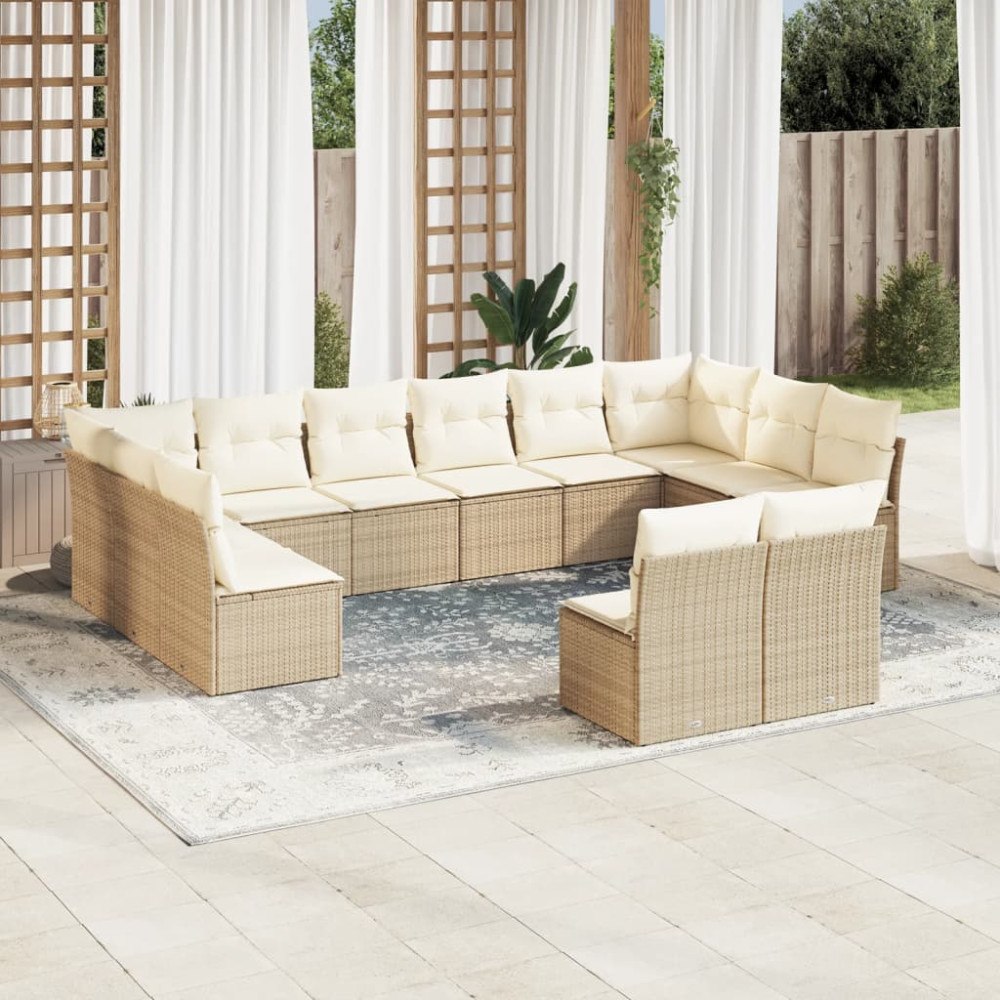 vidaXL Soffgrupp för trädgården 12 delar med dynor beige konstrotting