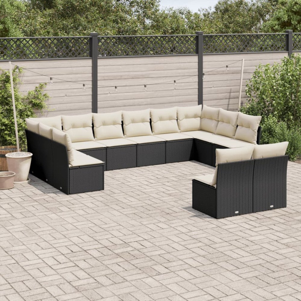 vidaXL Loungegrupp med dynor 12 delar svart konstrotting